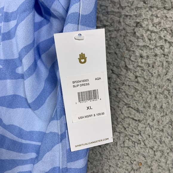 Spiritual Gangster Women’s XL Animal Print Crepe Maxi Slip Dress Light Blue NWT - Picture 2 of 13